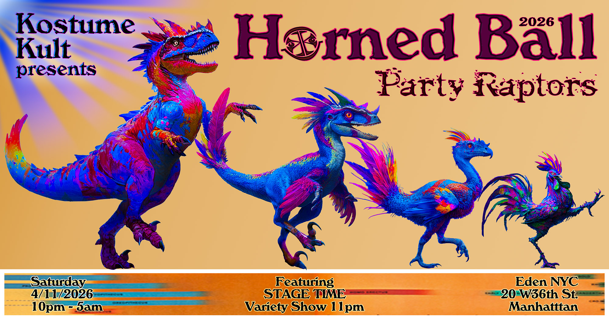 Horned Ball 2026, Party Raptor, April 11, 10pm-5am, Featuring Stage Time Variety Show 11pm, Eden NYC, 20 W 36th St, Manhattan